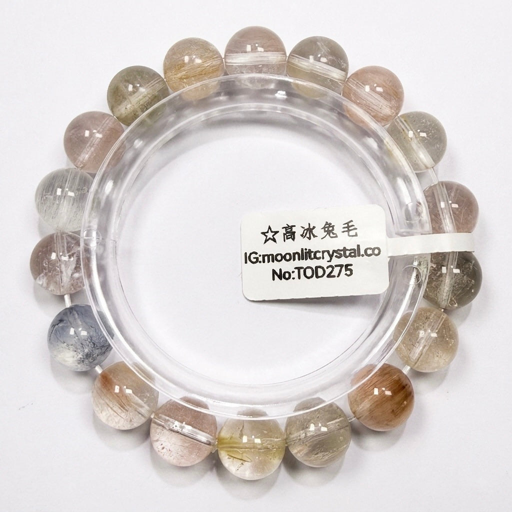 高冰彩兔毛水晶 10mm+ | 馬卡龍色 | 招財 | 安神助眠 | 溫和能量 | 好運